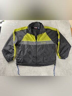 Vintage Spalding Windbreaker Track Jacket Size Large Black/Green Retro Nylon

Si
